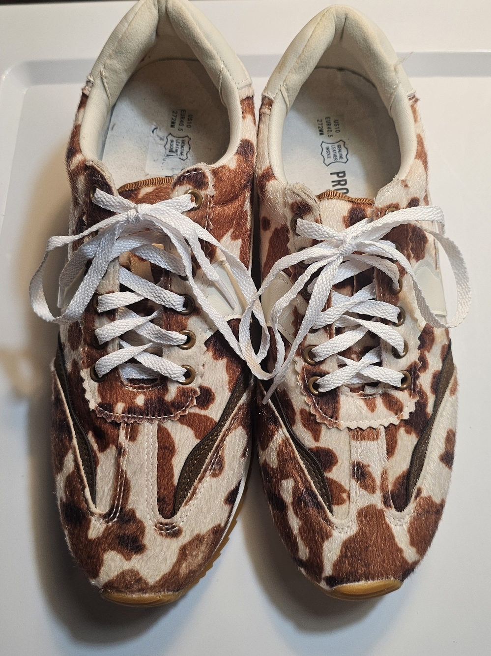 Cowhide-Print Lace-Up Women's Sneakers in Brown and White